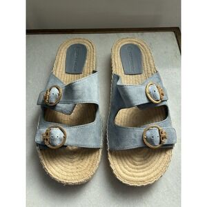 Tory Burch Selby Two-Band Espadrille Slide Sandal, Blue Size 10.5 $198